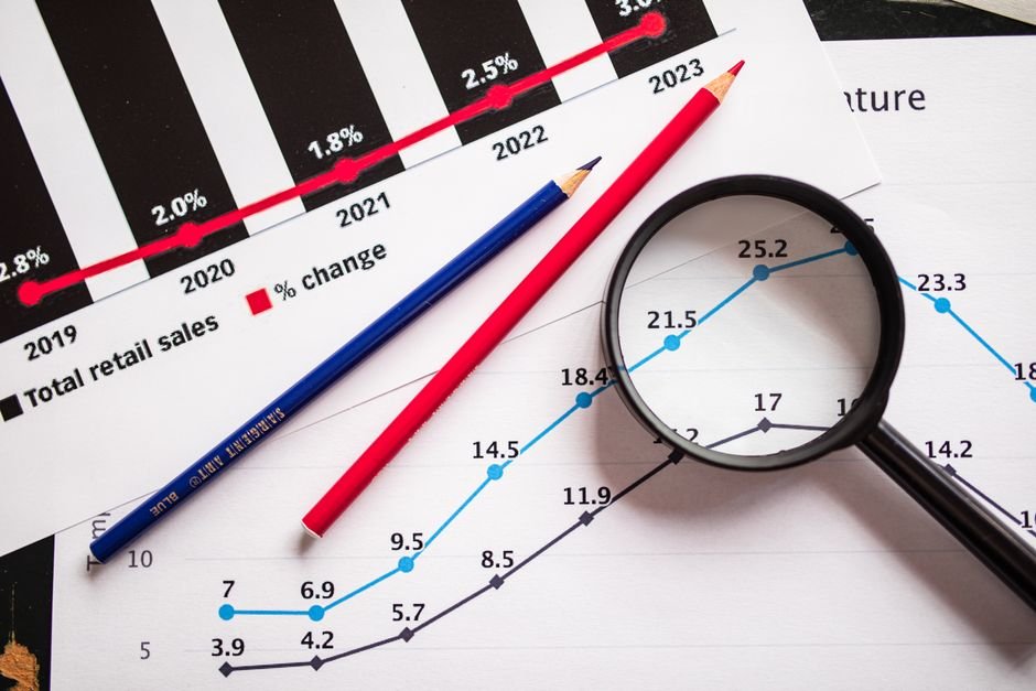 Graphs and financial documents showing business analytics and sales growth, relevant to optimization results.