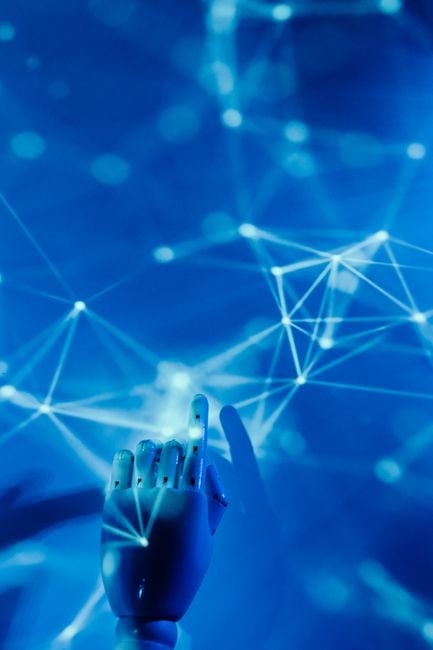 Futuristic robotic hand and digital interface symbolizing advanced AI automation technology and future growth.